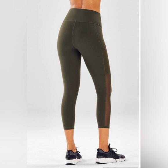 Fabletics Moss Green Powerhold On The Go Mesh Crop Leggings S - Picture 1 of 5